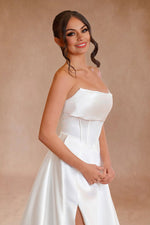 White Strapless Satin A-Line Wedding Dresses