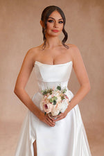 White Strapless Satin A-Line Wedding Dresses