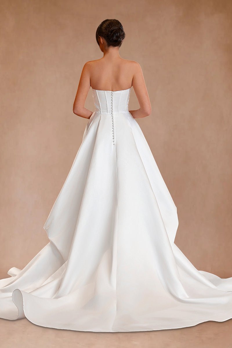 White Strapless Satin A-Line Wedding Dresses