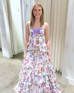 Flowers Floral Print Sweetheart Bowkno A-Line Bow Tassel Prom Dress Floor-Length