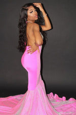 Halter Mermaid Evening Gowns Backless Prom Party Gowns