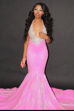 Halter Mermaid Evening Gowns Backless Prom Party Gowns