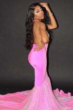 Halter Mermaid Evening Gowns Backless Prom Party Gowns