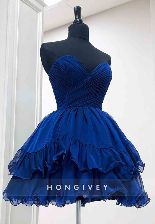 Royal Blue Sweetheart Pleated Ruched Princess Short Homecoming Dresses