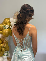 Spaghetti Straps Sparkle Applique Sheer Sleeveless Mermaid Prom Dress