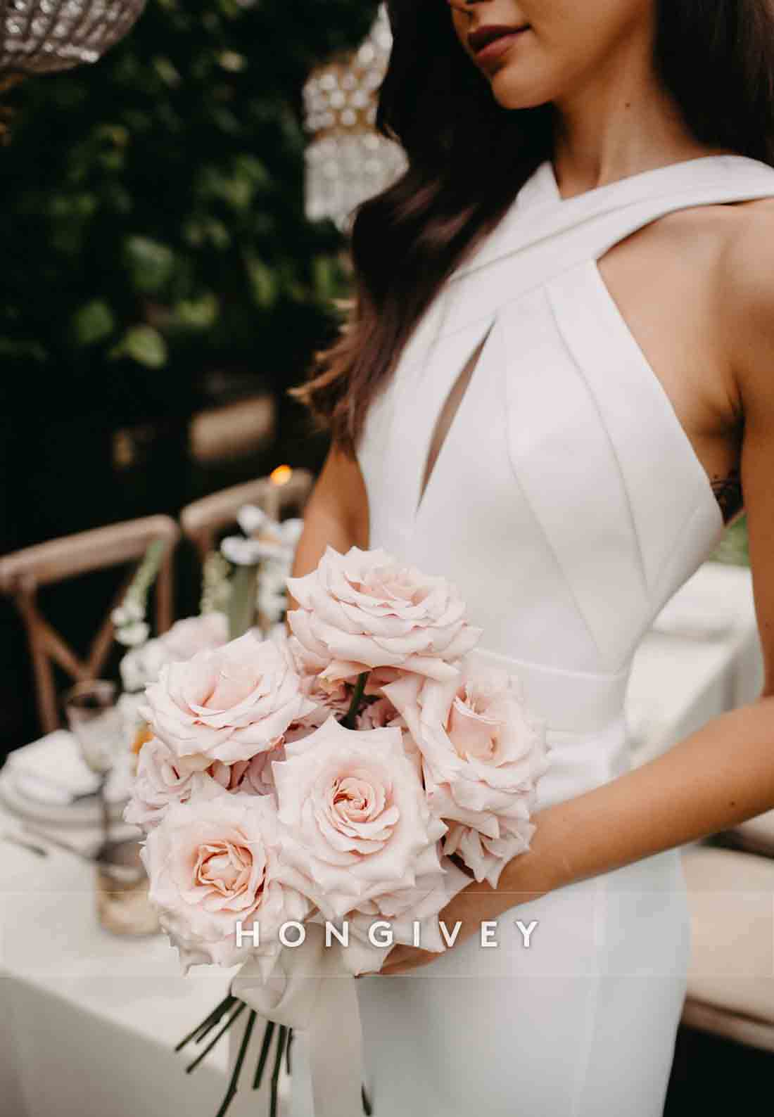 Keyhole Neck Sleeveless Sheath Waistband Sweep Train Wedding Dresses