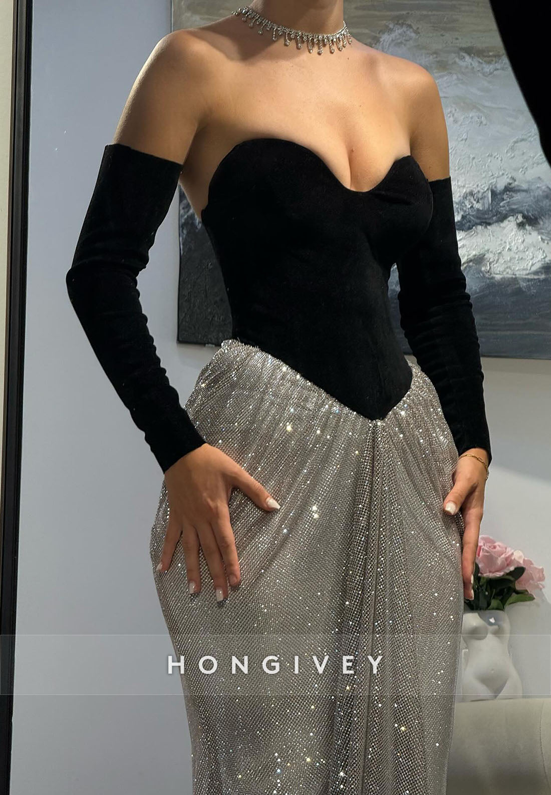 Sweetheart Sheath Glitter Floor-Length Evening Gown with Ruffles