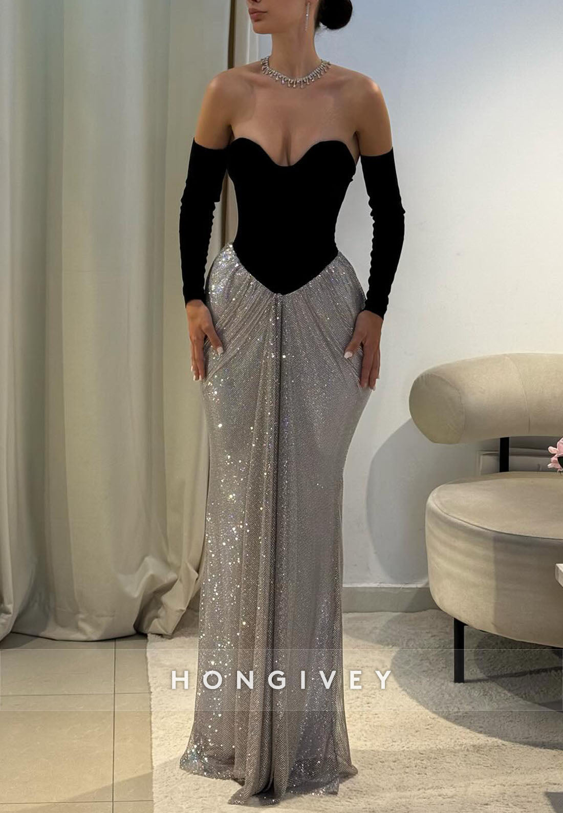 Sweetheart Sheath Glitter Floor-Length Evening Gown with Ruffles