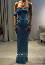 Glitter Strapless Sheath Sweetheart Pleated Floor-Length Evening Gowns