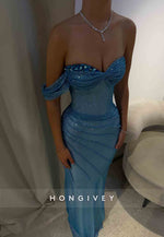 Glitter Strapless Sheath Sweetheart Pleated Floor-Length Evening Gowns