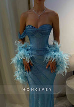 Glitter Strapless Sheath Sweetheart Pleated Floor-Length Evening Gowns