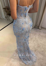 Gorgeous Blue Sweetheart Appliqued Spaghetti Straps Floor-Length Prom Dresses