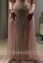 Sparkly Strapless Mermaid Prom Dresses Floor-Length Evening Gowns with Rhinestone