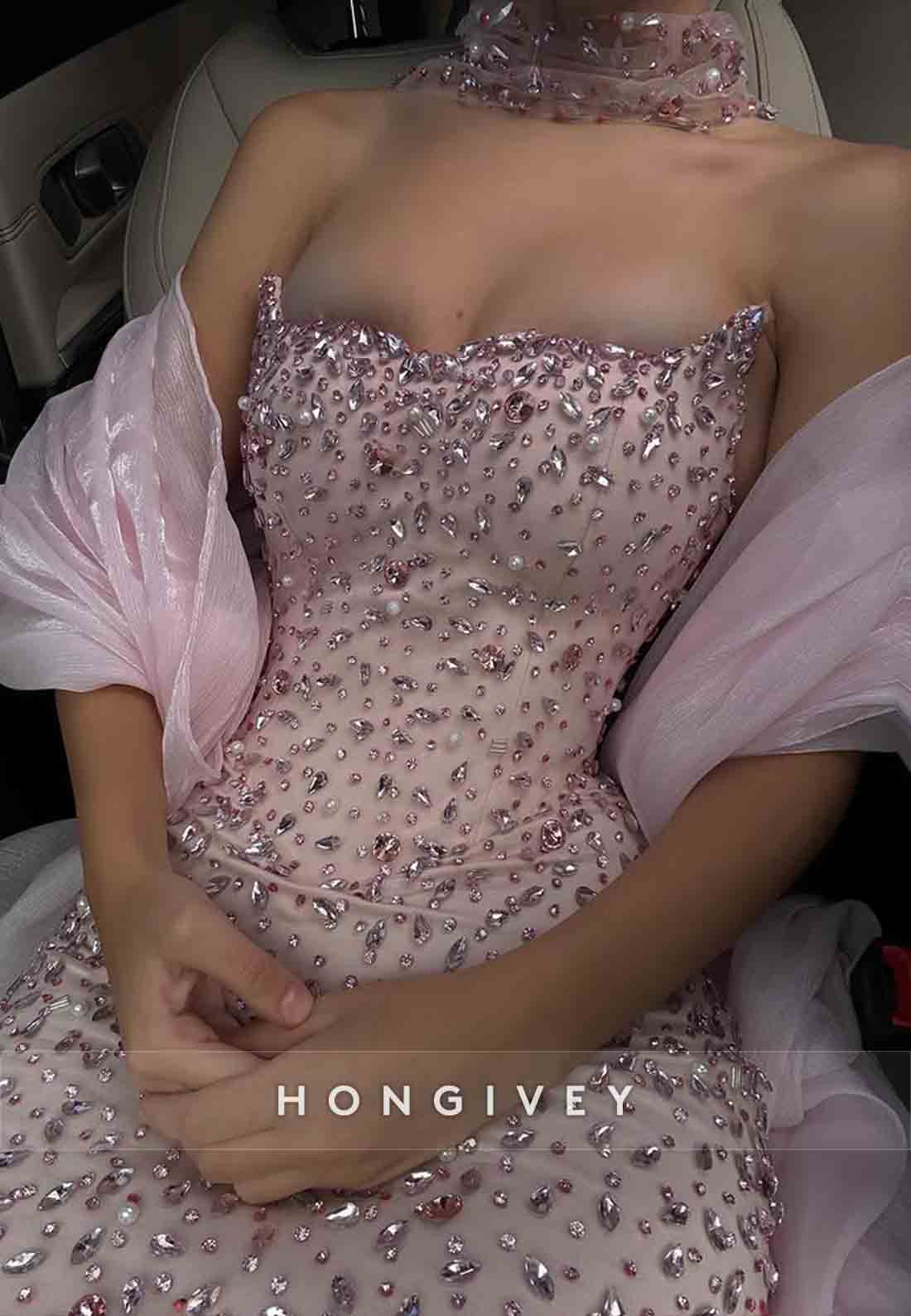 Sparkly Strapless Mermaid Prom Dresses Floor-Length Evening Gowns with Rhinestone