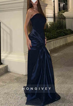 Strapless Trumpet Floor-Length Evening Gowns with Satin Lace-Up Decoration