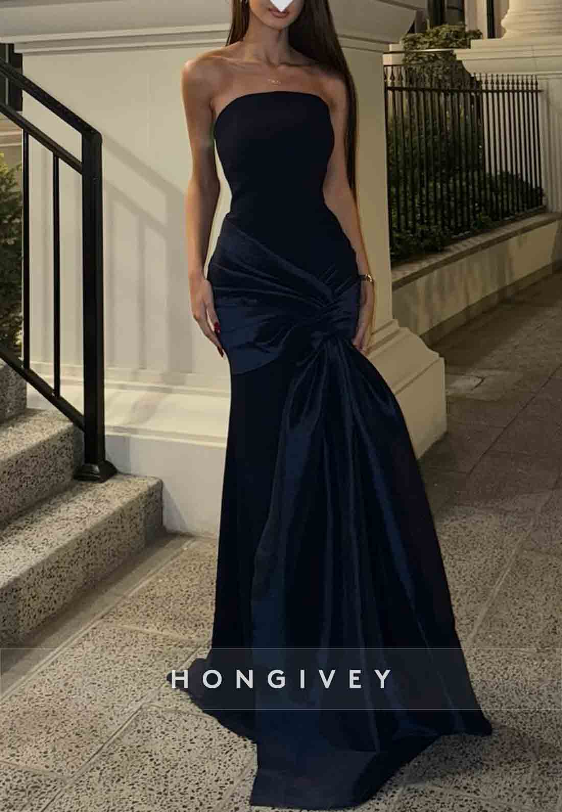 Strapless Trumpet Floor-Length Evening Gowns with Satin Lace-Up Decoration