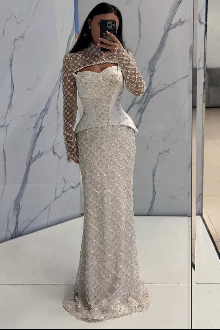 Luxury Sequins Sparkle Long Sleeve Mermaid Foraml Women Evening Dress