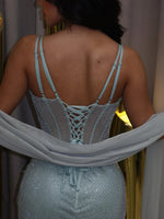 Spaghetti Straps Sheer Sleeveless Sequins Sparkle Mermaid Prom Dress