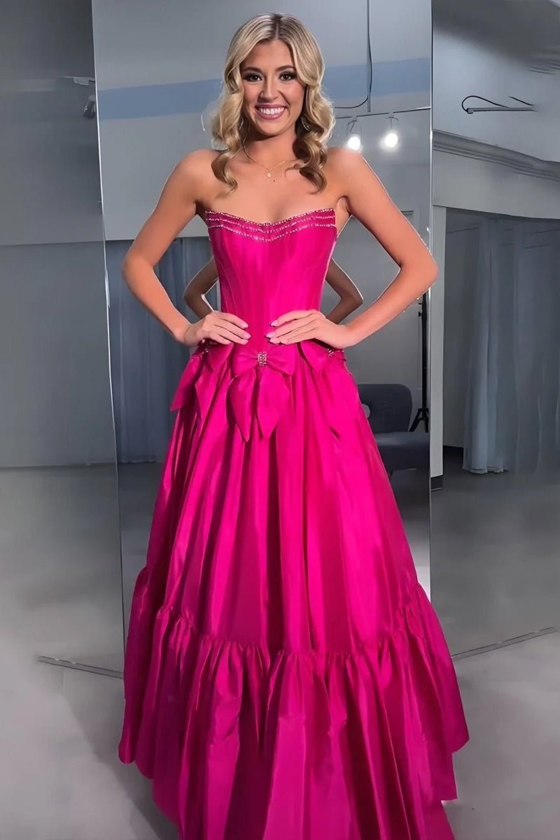 A-Line Black Scoop Neck Satin Long Prom Dresses with Bow Knots