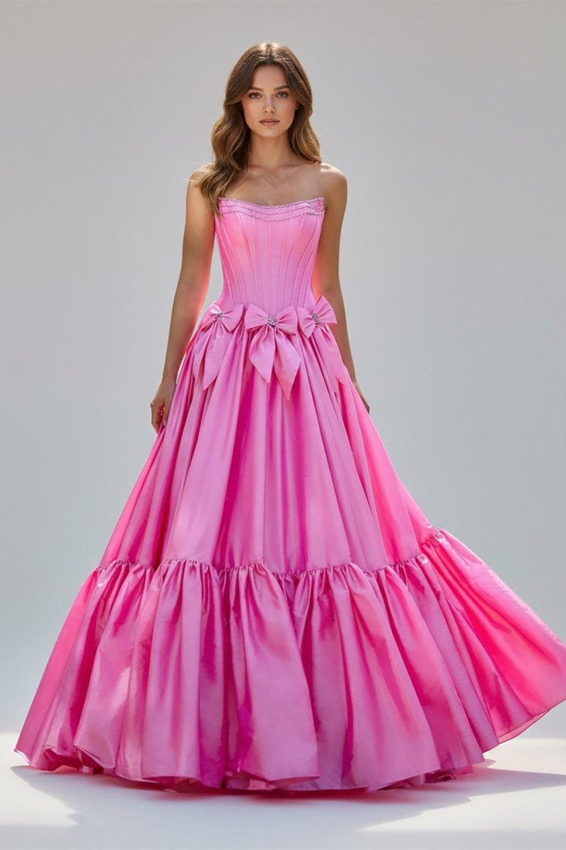 A-Line Black Scoop Neck Satin Long Prom Dresses with Bow Knots