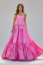 A-Line Black Scoop Neck Satin Long Prom Dresses with Bow Knots