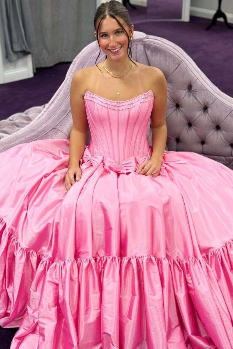 A-Line Black Scoop Neck Satin Long Prom Dresses with Bow Knots