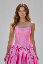 A-Line Black Scoop Neck Satin Long Prom Dresses with Bow Knots