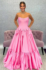 A-Line Black Scoop Neck Satin Long Prom Dresses with Bow Knots