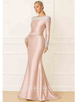 Beaded Long Sleeve Meimaid Evening Dress