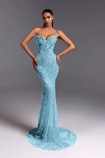 Hidais Strapless Sleeveless Long Mermaid Prom Dress With Beading Sequins