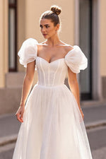 Bubble Sleeves Sweetheart Tulle A-Line Wedding Dress Long Online
