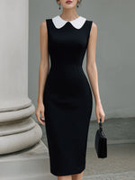 Black Contrast Peter Pan Collar Midi Sheath Dress