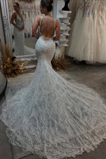 Gorgeous Mermaid V Neck Sequins Lace Long Wedding Dress