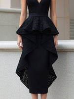 Lace Peplum High-Low Hem Sleeveless Midi Dress