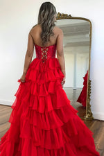 Gorgeous A Line Strapless Daffodial Tiered Chiffon Prom Evening Dresses with Hot Stone