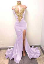 Hidais Mermaid Burgundy Deep V Neck Sleeveless Prom Dress Split With Lace Appliques