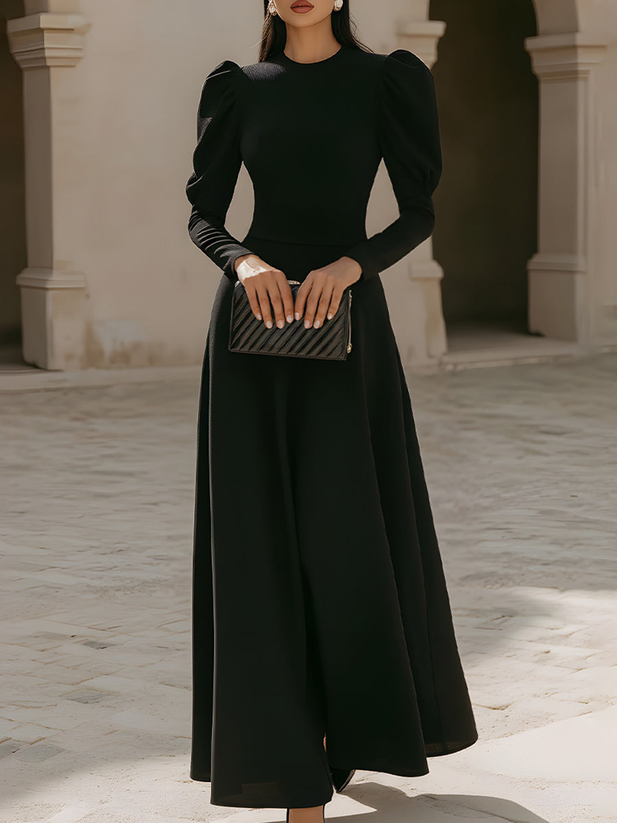 Puff Sleeve Crew Neck Maxi Dress