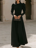 Puff Sleeve Crew Neck Maxi Dress