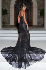 Modern Black Scoop One Shoulder Long Sleeve Prom Dress Mermaid Sequins With Beadings