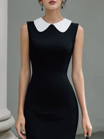 Black Contrast Peter Pan Collar Midi Sheath Dress