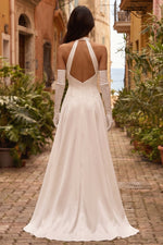 Halter Sleeveless Gloves Backless A-Line Floor-Length Wedding Dress