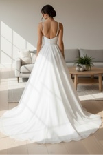 Organza A-Line Wedding Dress with Floral Appliqué Straps Ruched Bodice