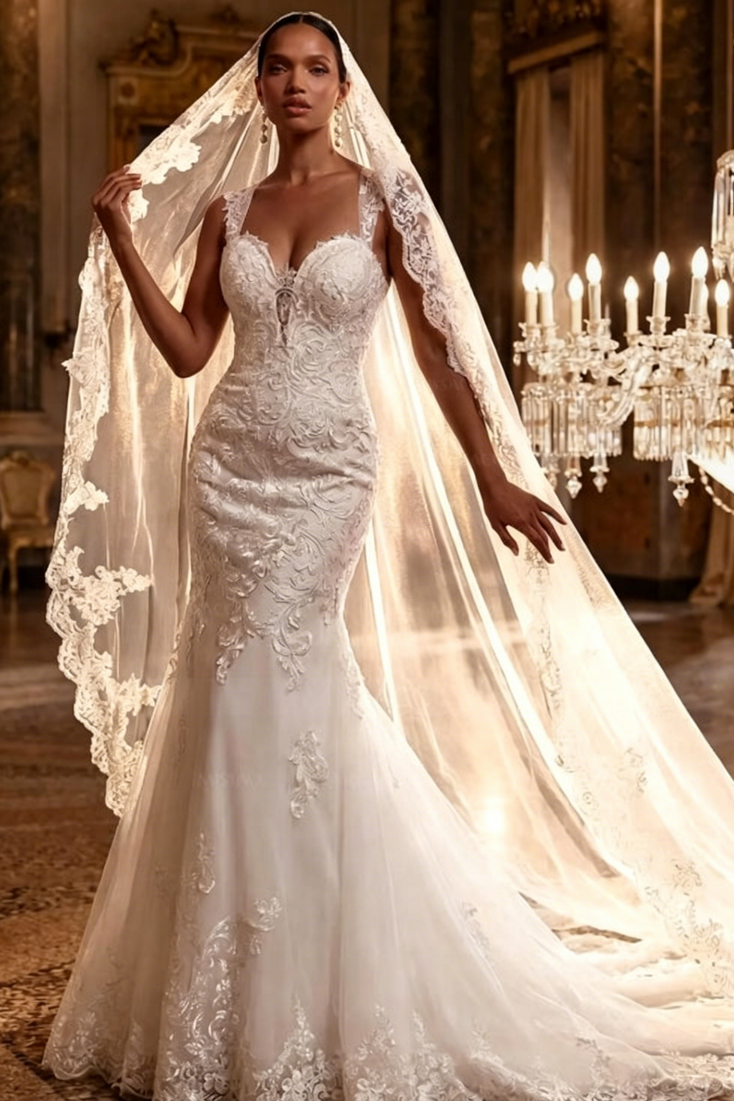 Trumpet/Mermaid Sweetheart Sleeveless Lace Chapel Train Wedding Dresses With Appliques Lace Back Hole