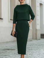 Boat Neck Long Sleeve Mermaid Tea-Length Wedding guest Dress