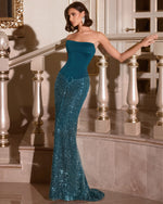 Strapless Sequins Sleeveless Square Mermaid Evening Dress
