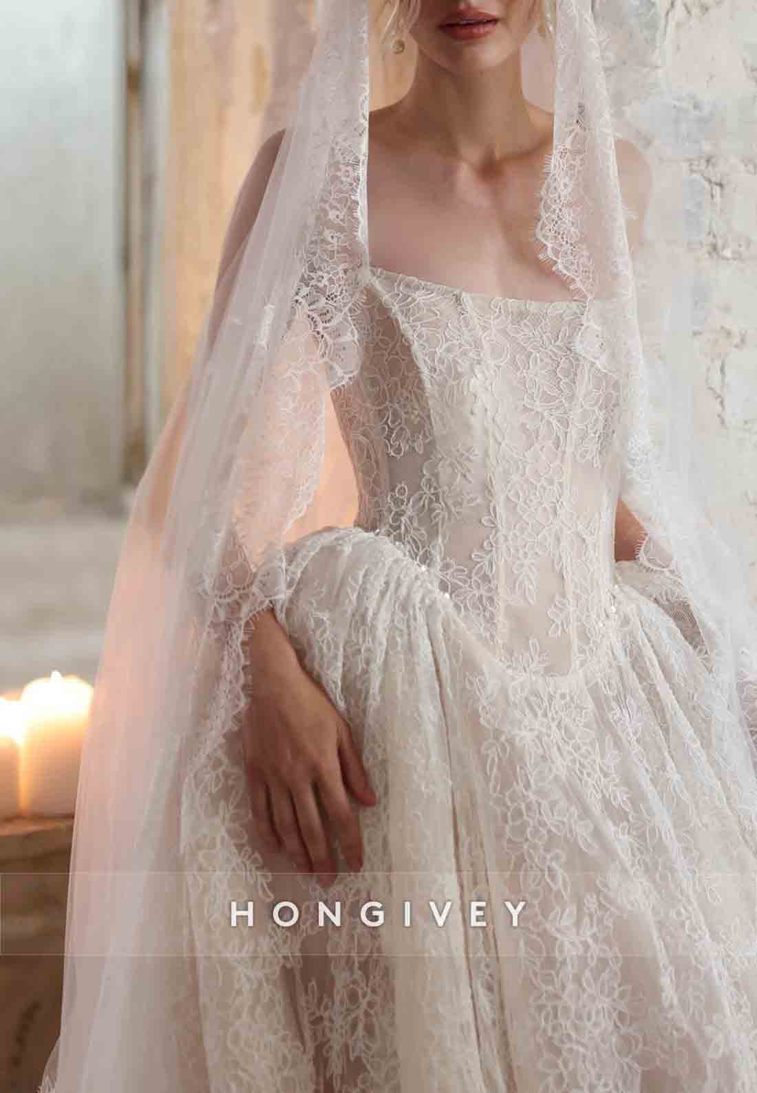 Strapless Lace Princess Court Train Bridal Gown Empire Wedding Dresses