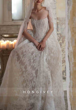 Strapless Lace Princess Court Train Bridal Gown Empire Wedding Dresses