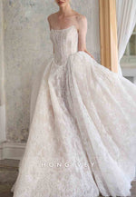 Strapless Lace Princess Court Train Bridal Gown Empire Wedding Dresses