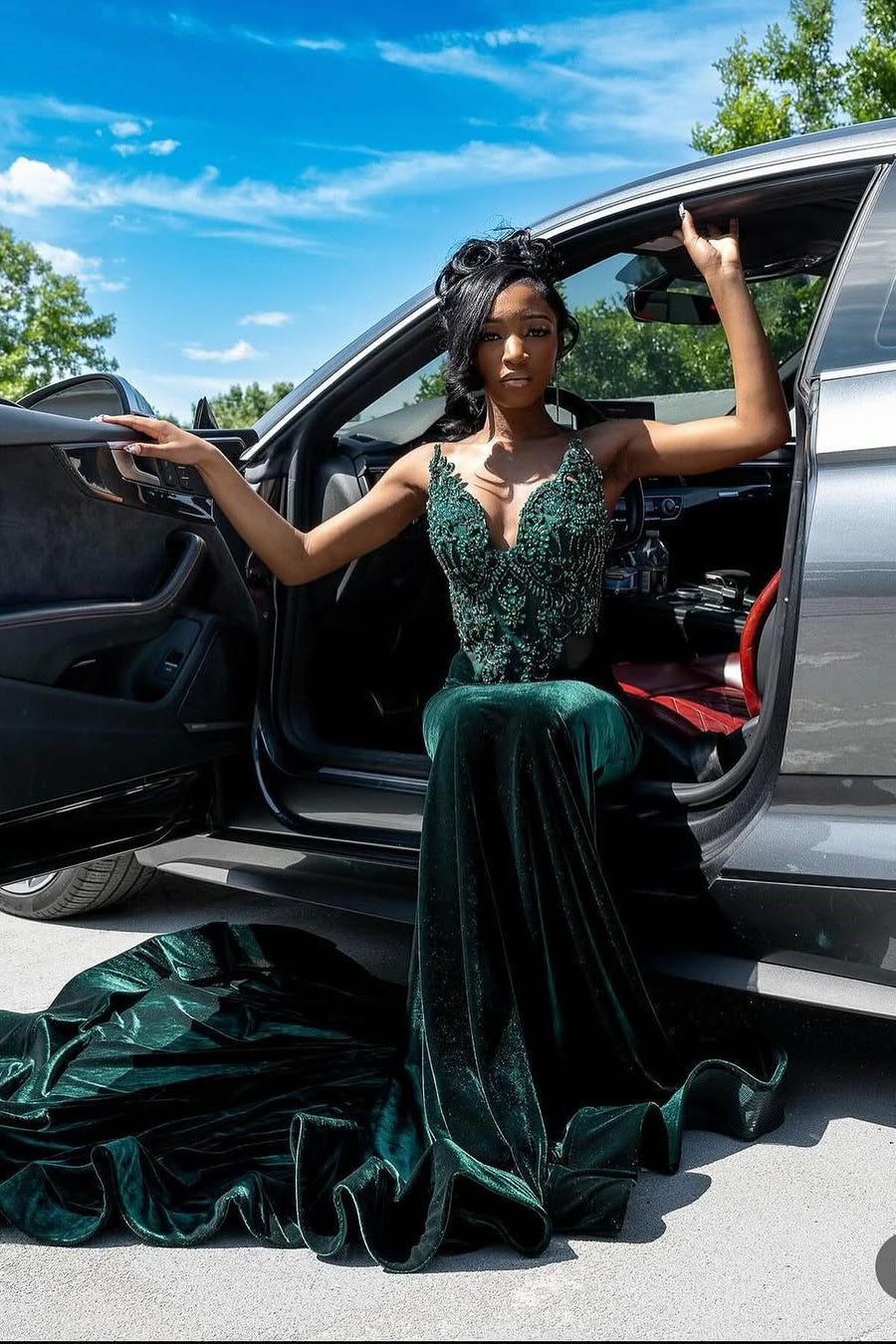 Dark Green Beaded Mermaid Fit Floor length Prom Dresses