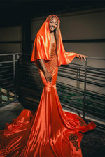 Modern Orange Sleeveless Mermaid Prom Dress With Beadings On Sale